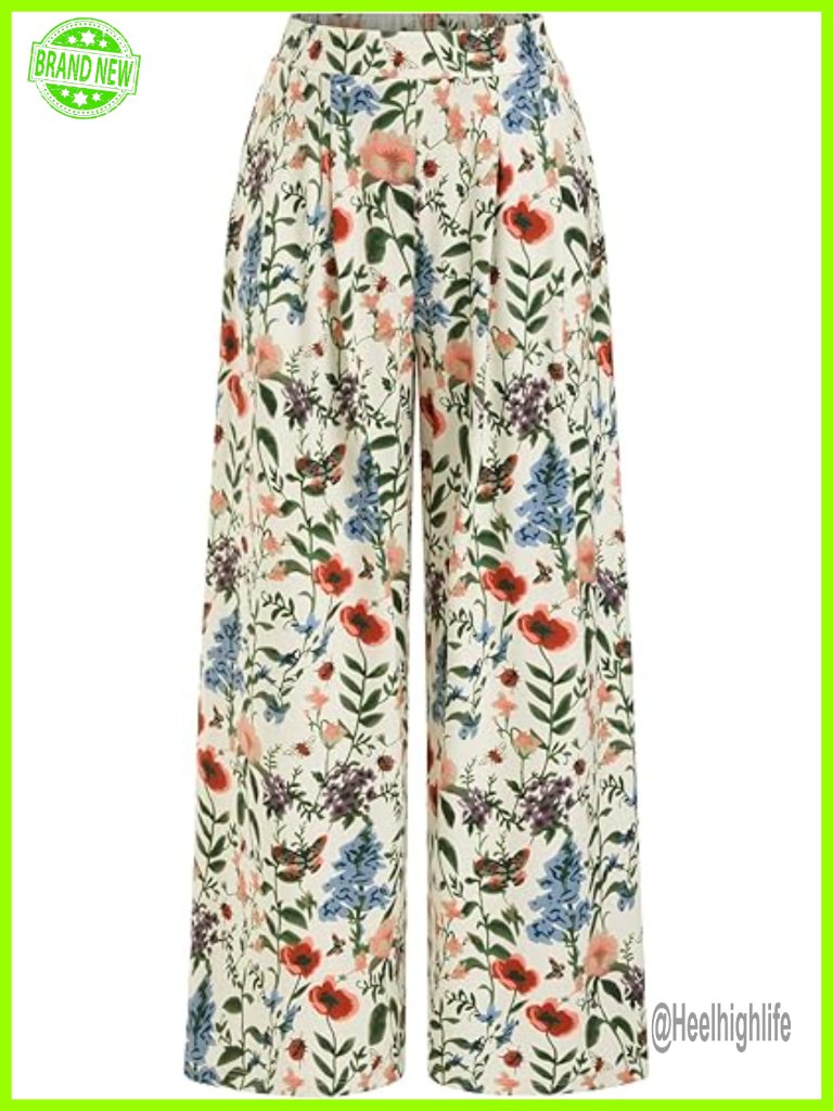 Wide Leg Palazzo Pants Floral Lightweight Elastic Waist Boho Casual